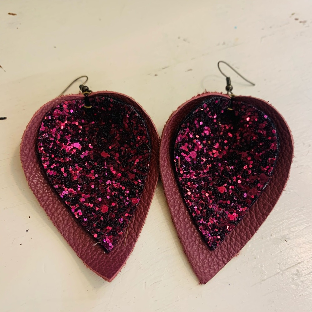 Maroon double stacked earrings